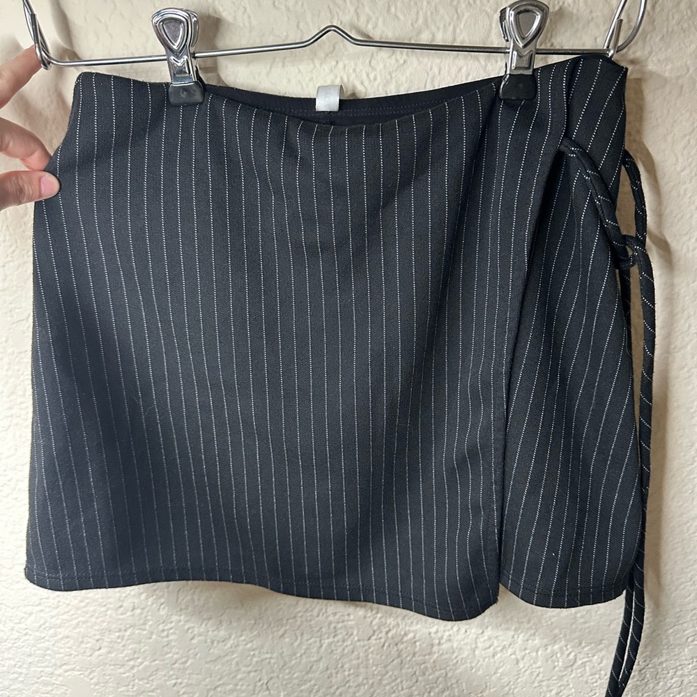 Black Pinstripe Wrap Skirt